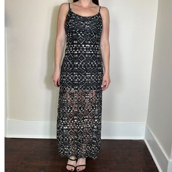 Fire Los Angelos Boho Semi Sheer Lace Maxi Dress Size Small - Picture 1 of 6